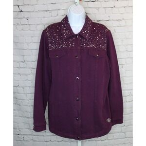 Dream jeannes by Quacker Factory Denim Rhinestone Button Up Jacket Purple Sz L